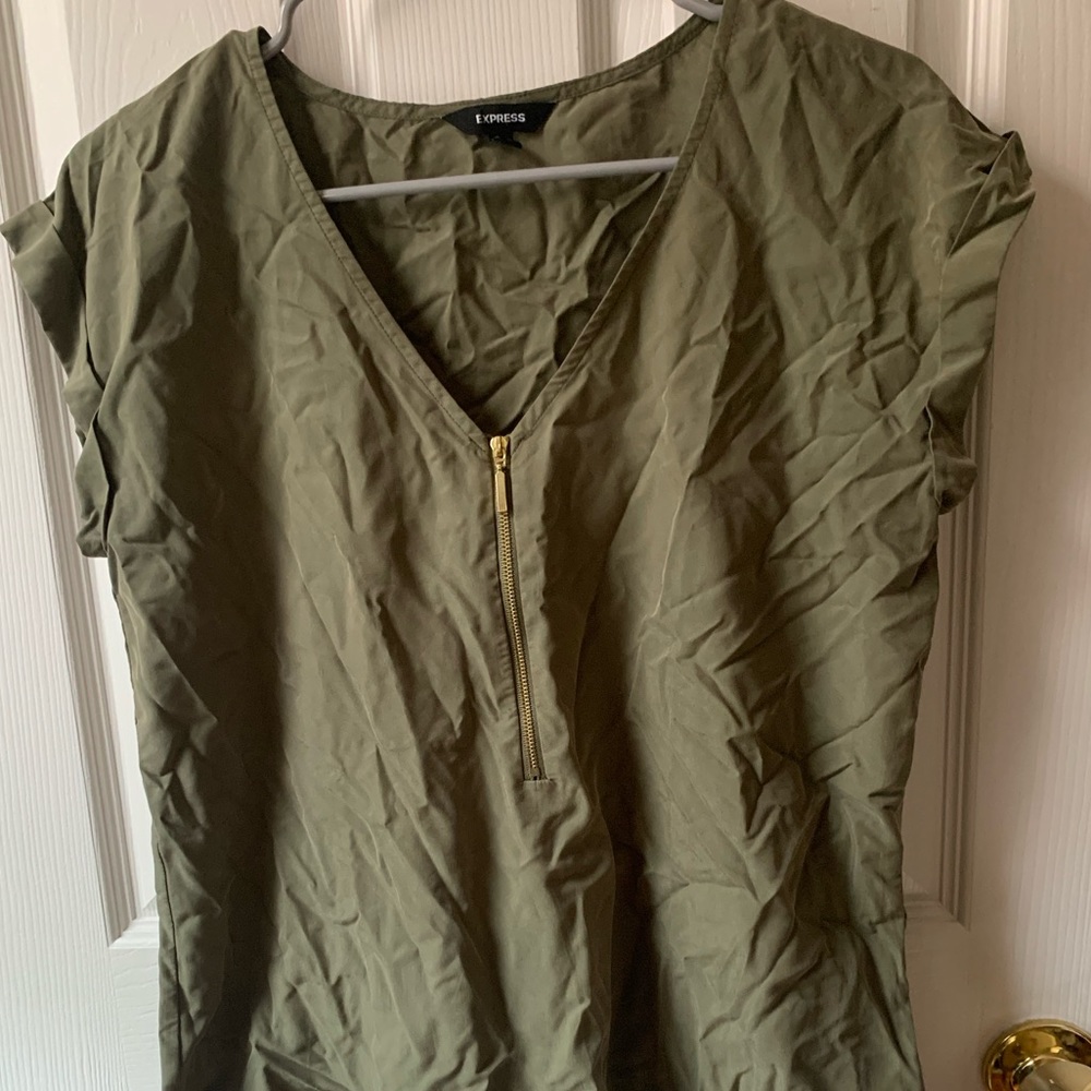 Business Casual Green Top with Gold Zipper